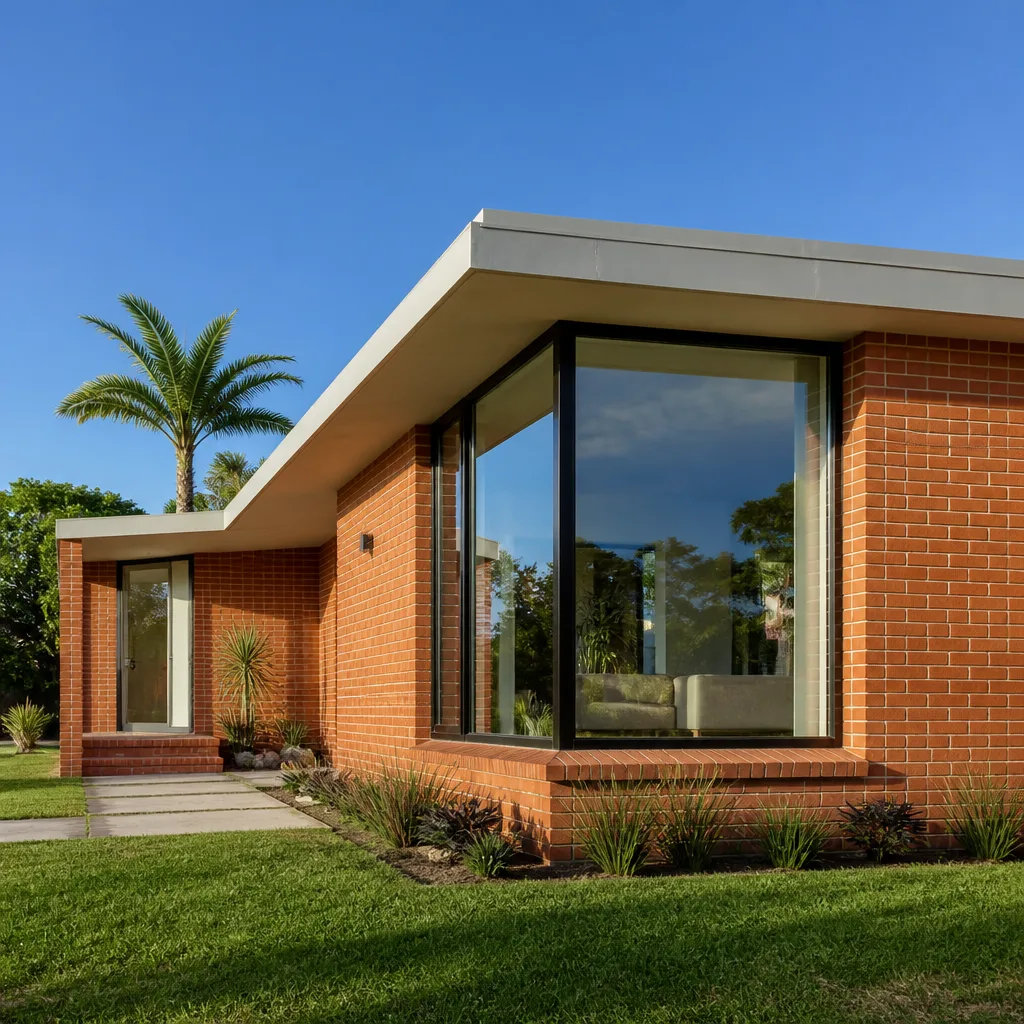 Modern mid-century home with large floor-to-ceiling glass window replacement